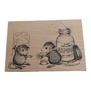 House Mouse Designs Wood & Rubber Stamp Chewable Aspirin 1998